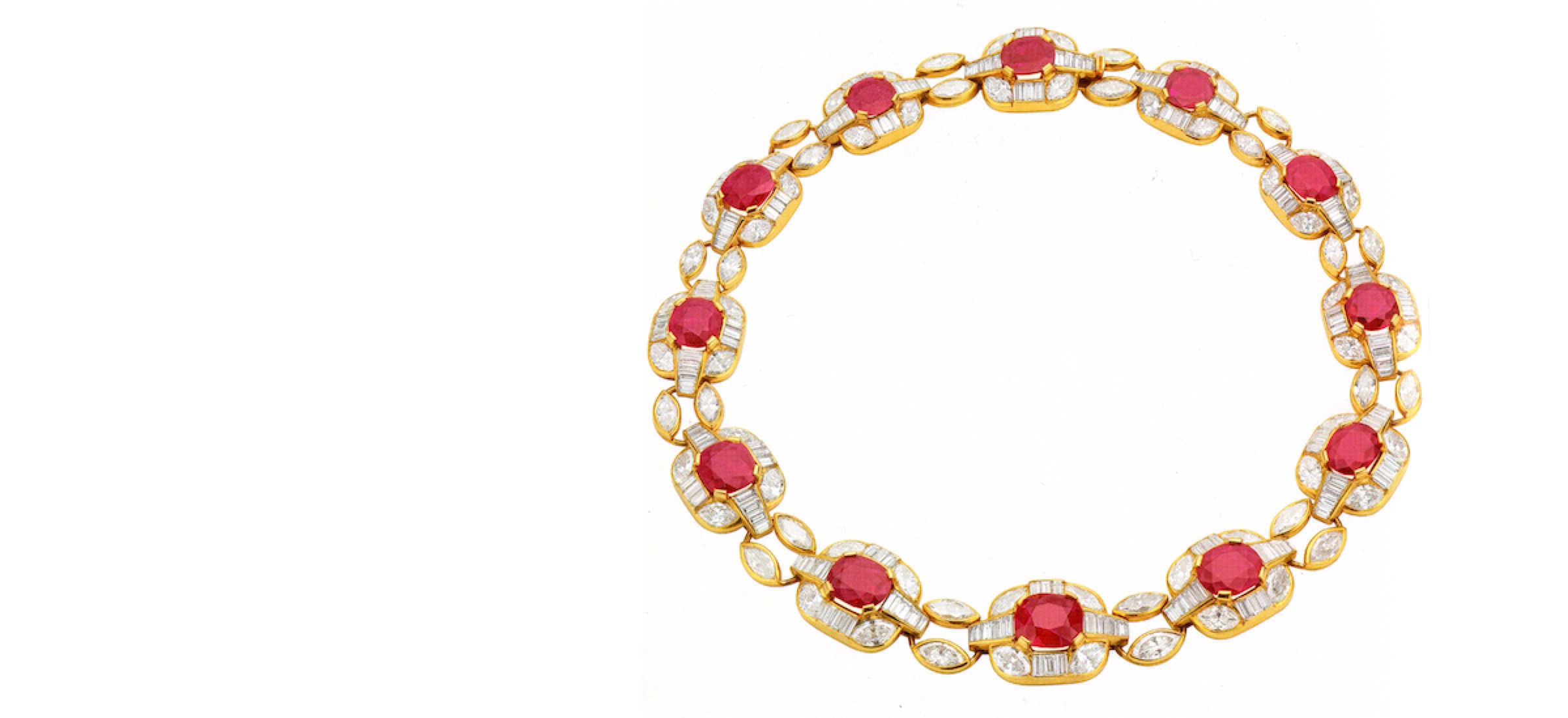 Collana in oro giallo con rubini e diamanti realizzata per Bulgari
