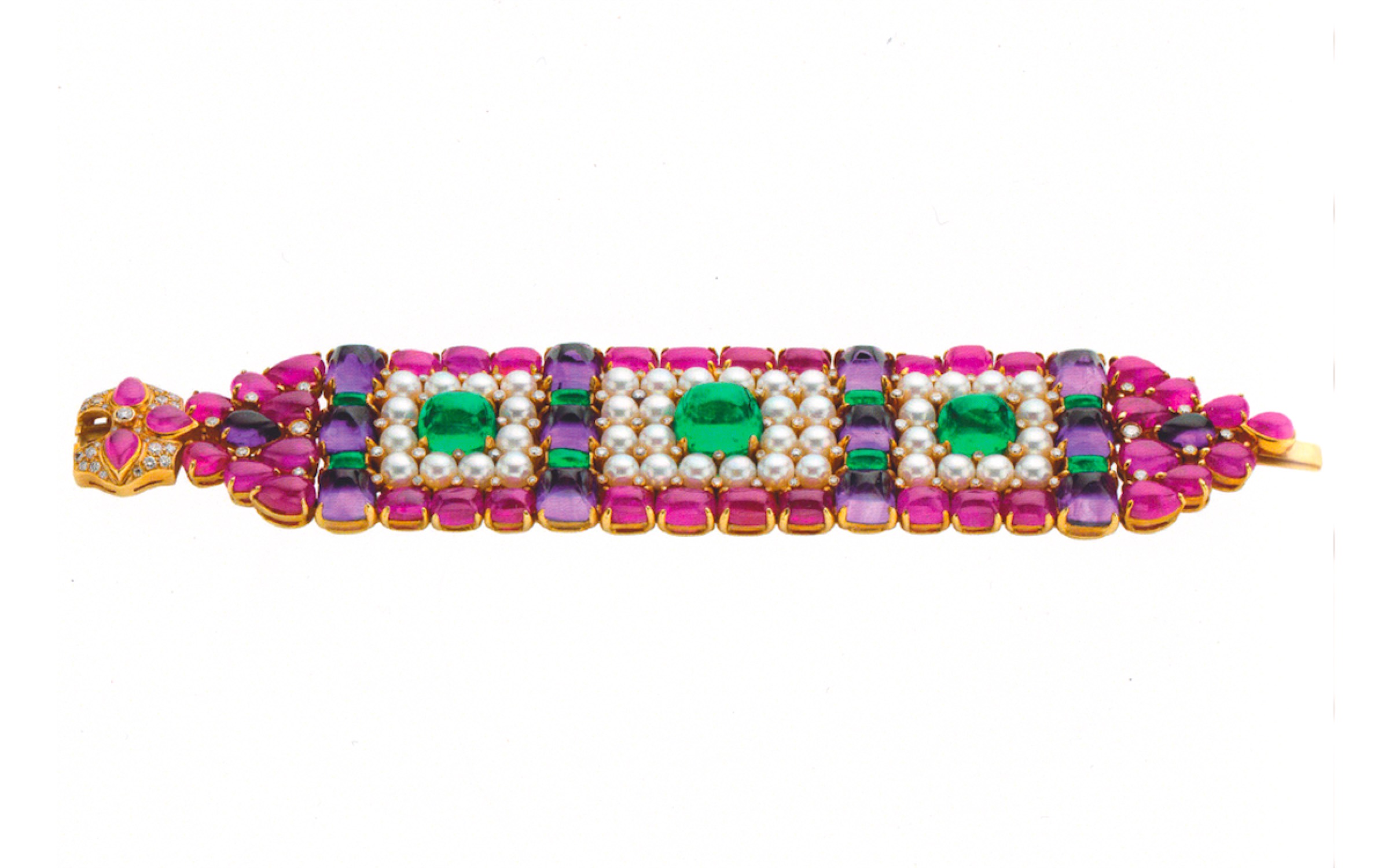 Bracciale con rubini, smeraldi, ametiste e perle